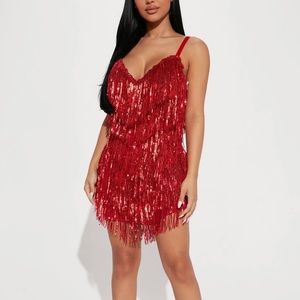 Selena Sequin Fringe Mini Dress - Red